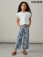Reiss Blue Skylar 4-9 yrs Floral-Print Straight-Leg Jeans (AP4323) | $110