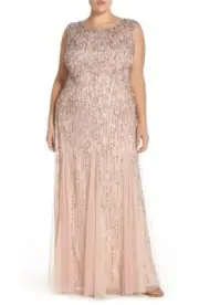 NEW ADRIANNA PAPELL Blush Pink Sequin Pearl Sequin Sleeveless Mermaid Gown 14W