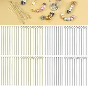 800pcs Flat Head Pins Eye Pins, BetterJonny 50mm / 2 Inch Metal End Headpins Gold and Sliver Jewelry Making Pin Jewelry Making DIY Beading Supplies for Earrings Bracelets Necklaces