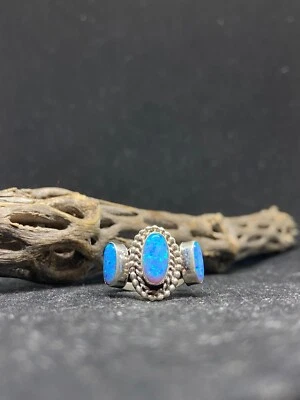 Native American Navajo blue fire opal Sterling Silver Ring Size 6 stamped