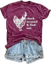 [MYCHTE] Cluck Around & Find Out Shirt Women Funny Chicken Graphic Tee Inspirational Letter Loose Work Top Casual Farmer Tshirt