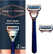 Gillette King C. Men Neck Razor with 3 Replacement Blades, Blue