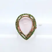 Rose Quartz/ Chrome Diopside Ring