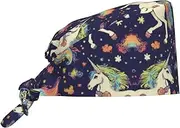 [POCUK] Unicorn Pegasus Rainbow Butterfly Comfortable Cleaning Work Cap Cooking Catering Chef Kitchen Beanie Adjustable Strap, Black, One Size