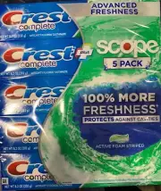5 Pack Crest Complete Scope Toothpaste 8.2 oz Free Shipping Good Expiration