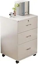 File Cabinet Wooden Thickened Under-Desk Filing Cabinet Movable Office Simple Lockable Storage Cabinet Bedroom Bedside Cabinet Office Drawer(White)