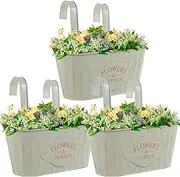 Gatphy 3Pcs Hanging Flower Pots Outdoor For Fence, Metal Hanging Flower Bucket With Drainage Decorative Railing Planter Box Metal Bucket Planter for Porch Railing Balcony Fence Patio(3Pcs)