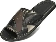 [BeComfy] Men's Slippers Real Leather Slippers Men Summer Slippers Slip-on Men's Slippers Black Brown Red 40 41 42 43 44 45 46 EU