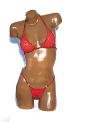 New exotic dancer semi sheer mesh thong bikini 2 piece set -A cup Red