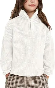 [GoyRrbay] Girls V Neck Pullover Sweaters Quarter Zip Casual Long Sleeve 2023 Fall Winter Tops