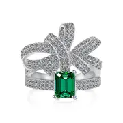 ANYCO Ring Emerald Diamond Ring S925 Silver Earrings Bow Necklaces Green CZ 5A Rings