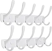 SKOLOO Modern Metal Wall Coat Rack with 5 Hooks, Pack of 2, Sturdy Wall Hook Rack for Hanging Coat, Jacket, Clothes, Hat, White