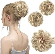 2PCS Messy Hair Bun Hair Pieces Wavy Curly Synthetic Updo Fake Scrunchies Ponytail Extension for Women (22H613)