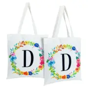 2x Reusable Canvas Grocery Shopping Tote Bags Monogram Letter D for Women 29 In