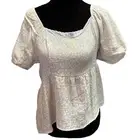 Hippie Rose Women Light Blue Yellow Polka Dot Peasant Top Fabric Size XL