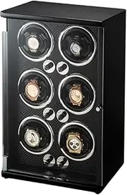 [BOYA] Automatic watch winder, with ultra-quiet Japanese motors, led lights, 5 rotary mode Settings, retractable pillow suitable for women's and men's watches (6 watch positionsXCarbon fiber)