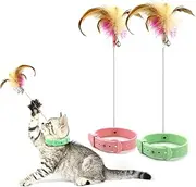 Cat Feather Collar Toys 2PCS Christmas, Cat Wand Feather Teaser Toys with Collar & Bell, Cat Interactive Toys to Play and Exercise for Indoor Cats