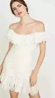 NWT. ZIMMERMANN Off shoulder Ruffled Pleated Linen Silk-blend mini AU 3 US 10