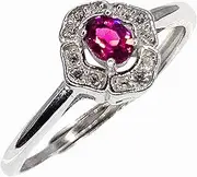 Garnet Rhodolite Clover Adjustable Ring, Razzberry Custom Gemstone Designs, Rhodium Plated 925 Sterling Silver with Clear Zirconia Accents, Velvet Ring Box included