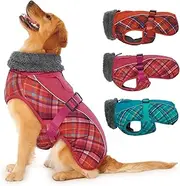 IECOii Dog Coat,Extra Large Dog Coat for Winter,Warm Fleece Dog Jacket Cold Weather Apparel,XXL Dog Coat Waterproof Windproof Dog Snow Jacket Clothes for Golden Retriever Labrador,Rose Red,XX-Large