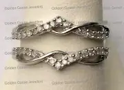 14k White Gold Wave desgn Split Shank Solitaire Enhancer Diamond Ring Guard Wrap