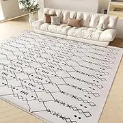 Moroccan Area Rugs 200x300cm Living Room Rugs Modern Abstract Rug Geometric Carpet Non-Slip Short Pile Rug Large Rugs for Living Room Soft Bedroom Area Rug (Beige/Ivory)