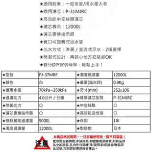 Panasonic國際牌 日本製桌上型除菌濾水器 PJ-37MRF / P-31MJRC濾心 (PJ-31MRF可通用)