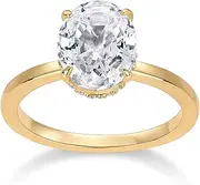 [PAVOI] 14K Gold Plated Oval Engagement Ring for Women | Hidden Halo 2.5CT Cubic Zirconia Promise Ring | Wedding Band Fake Engagement Ring
