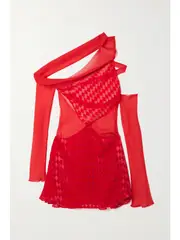 [MAXIMILIAN] MAXIMILIAN - Nightfall Cutout Draped Devoré Silk-velvet And Chiffon Mini Dress - Red - UK 12 UK 12 Red