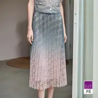 在飛比找momo購物網優惠-【ILEY 伊蕾】輕奢高雅漸層蕾絲壓摺長裙(紫色；M-XL；