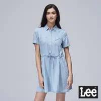 在飛比找momo購物網優惠-【Lee 官方旗艦】女裝 牛仔洋裝 / 短袖 襯衫領繫繩 淺