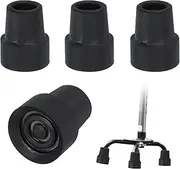 uxcell Quad Cane Tips 3/4 Inch, 4 Pcs Non-Slip Rubber Walking Cane Accessories Replacement Foot for Standing Stick Women Men Seniors, Black(Style 2)