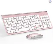 Wireless Keyboard and Mouse Ultra Slim Combo, TopMate 2.4G Silent Compact USB 2400DPI Mouse and Scissor Switch Keyboard Set with Cover, AA and AAA Batteries, for PC/Laptop/Windows/Mac-Rose Gold White