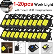 Keychain LightMini USB Rechargeable LED Flashlight COB Work Lamp Torch Portable