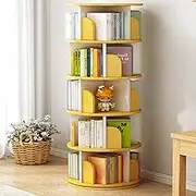 Rotating Bookshelf, Wood Corner Bookshelf, 360 Display Spinning Bookcase Storage Rack, 5Tier Floor Standing Revolving Bookcase Narrow Book for Small Space, Bedroom