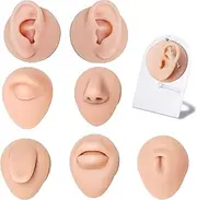 Piercing Kit Silicone Model Body Part Displays Set, 8pcs Soft Body Piercing Practice Model Kit with Display Holder,Soft Fake Tongue Mouth Nose Eye Navel Ear 5D Model Training Tool Kit for Piericng