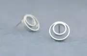 Circle Geometric Round 925 Sterling Silver Stud Minimalist Small Double Earrings