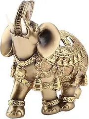 Elephant Statue, Lucky Feng Shui Golden Elephant Statue Sculpture Wealth Figurine Gift Home Decoration(L)