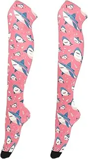 [FRODOTGV] Cute Sharks Face Pink Knee-High Socks for Women Stretchable Long Boot Stockings for Ladies Above Knee High Socks, Cute Sharks Face Pink