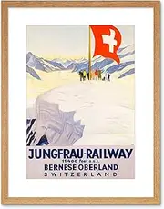 Travel Alpine Railway Jungfrau Mountain Swiss Flag Snow Framed Wall Art Print
