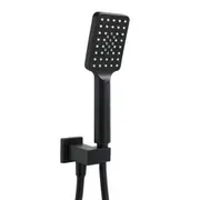 WELS Matt Black 3 Function Shower Head + 1.5m Hose Wall Holder Connector Square