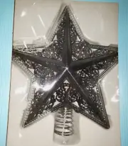 SILVER CHRISTMAS TREE STAR NEW NIB TOPPER 8 INCH pretty! design in star @@
