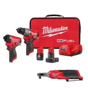 Milwaukee Hammer Drill, Impact-Driver, Ratchet Combo Kit 12V Li-Ion Cordless