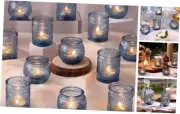 24Pcs Blue Votive Candle Holders - Vintage Candle Holders Bulk, Glass Candle