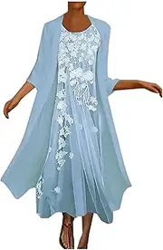 [HGps8w] Mother of The Bride Dresses for Wedding Women Two Piece Outfits Summer Dress Set with Flowy Chiffon Cardigan Jacket