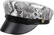 [Beisto] Women's Newsboy Cap Leopard Print PU Leather Fashion Rivets Beret Cap Studded Punk Sailor Hat Flat Top Hat