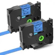 2PK Compatible with Brother P-Touch TZ-541 Black on Blue 0.7" Label Tape 18mm