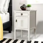E-HOME 迪姆實木單抽單門床頭櫃-白色