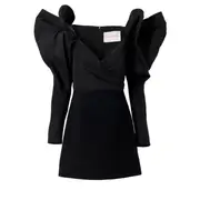 [Carolina Herrera] Dramatic Bow Sleeve Crossed Mini Dress