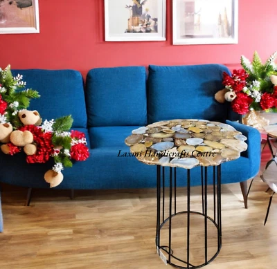 18" Natural Mix-Agate Geode Coffee Tabletop Handmade Sofa Table Christmas Decors